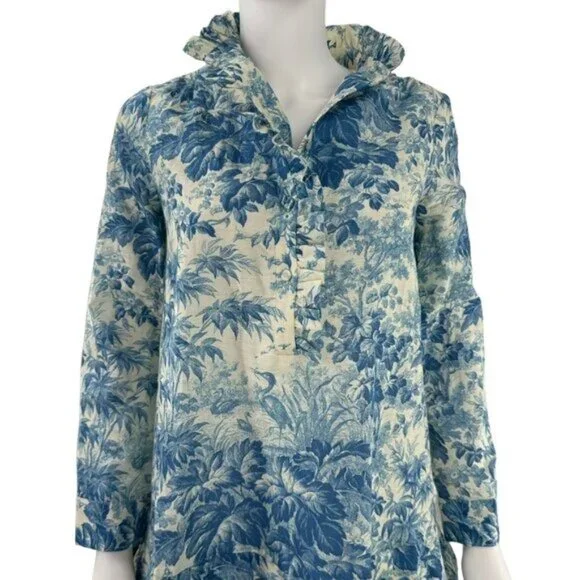 Tuckernuck Dress Misty Blue Toile Long Sleeve Drop Waist Tate Mini Dress Size S - Picture 6 of 12